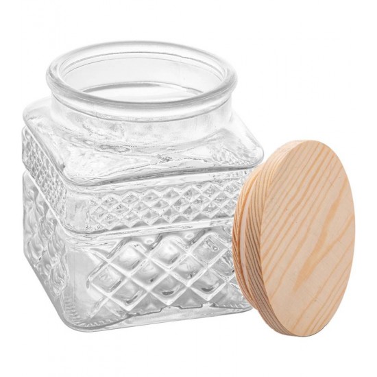 Pote 600ml De Vidro Com Tampa Em Madeira